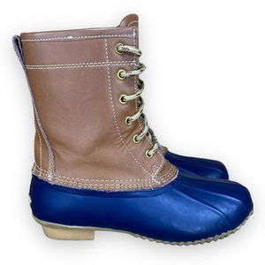 Khombu Letty Rubber Duck Boots Leather Mid Calf Steel Shank Tan Blue Women 6M